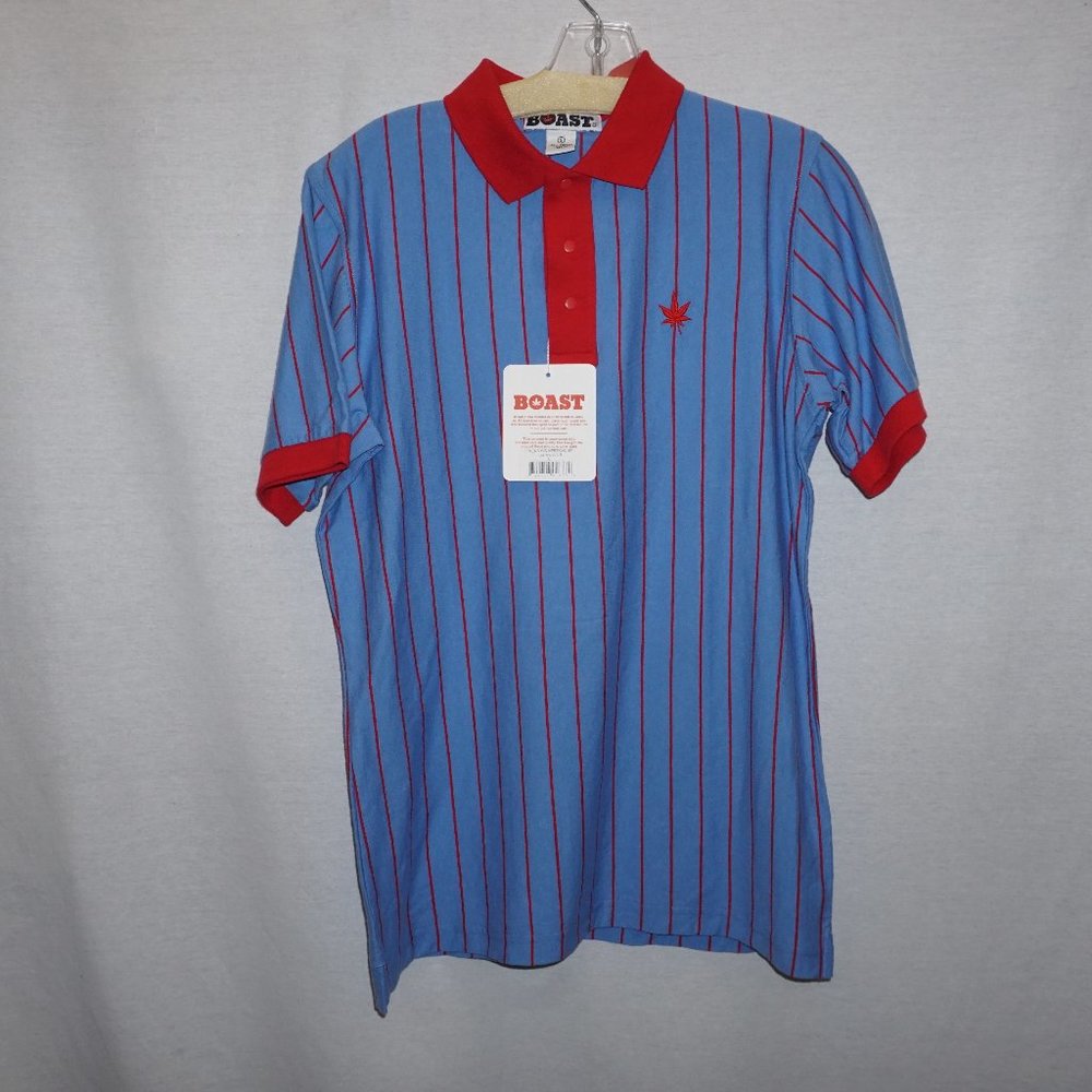 BOAST Tennis Casual mens polo cotton Carolina shirt $95 Small Medium blue red